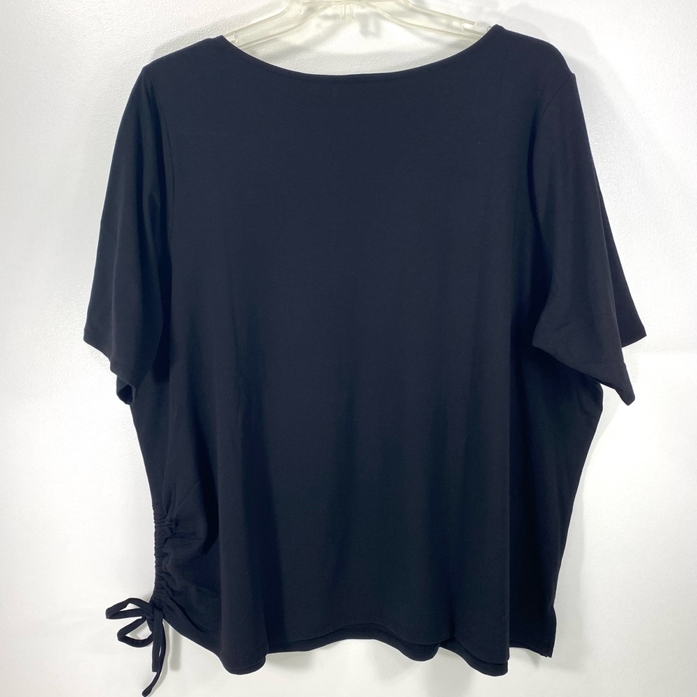 Belle by Kim Gravel Black TripleLuxe Knit Ruched Side V-Neck Elbow Sleeve Top 3X - Picture 4 of 12